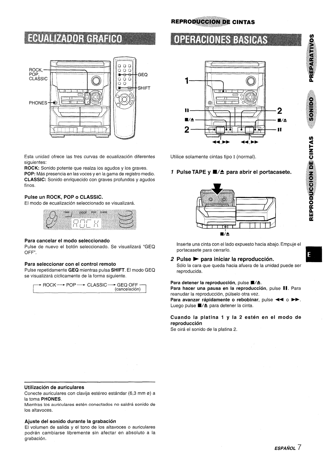 Aiwa NSX-A111 manual Pulse Tape y 9/4 para abrir el portacasete, Pulse F para iniciar la reproduction 