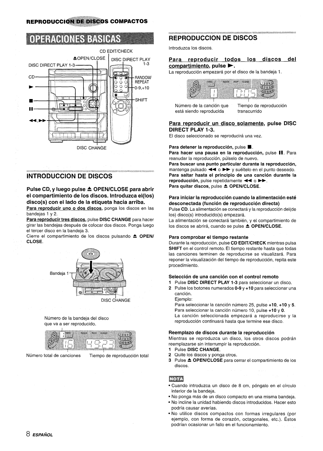 Aiwa NSX-A111 Introduction DE Discos, Reproduction DE Discos, Para re~roducir todos Ios discos del com~artimiento, pulse 