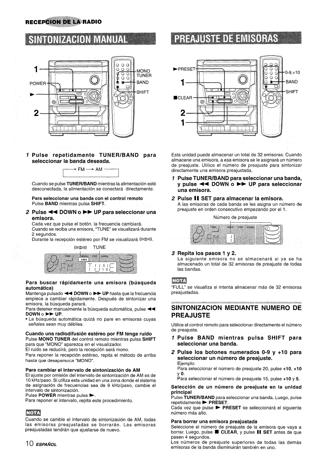 Aiwa NSX-A111 manual Sintonizacion Mediante Numero DE Preajuste, Pulse Down o * UP para seleccionar una emisora 