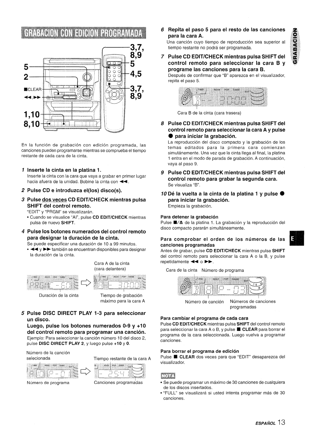 Aiwa NSX-A111 Inserte la cinta en la platina, Pulse CD e introduzca ellos discos, Para cambiar el programa de cada cara 