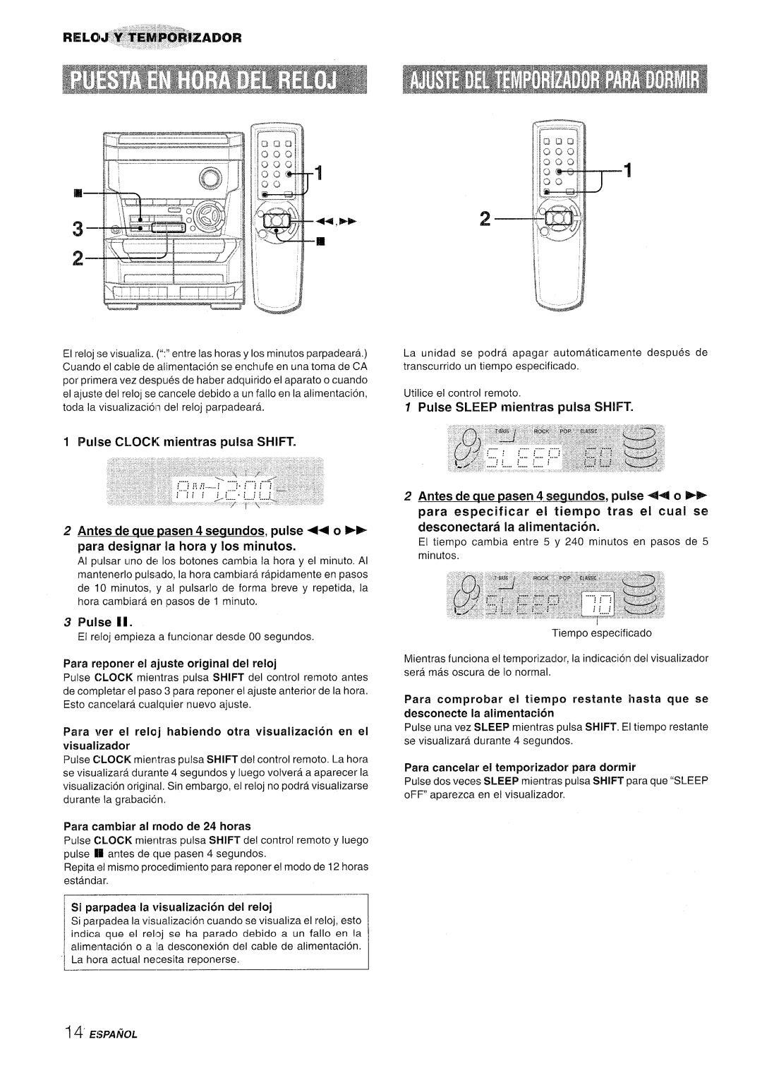 Aiwa NSX-A111 manual Pulse Il, Para reponer et ajuste original del reloj, Para cambiar al rnc~dode 24 horas 