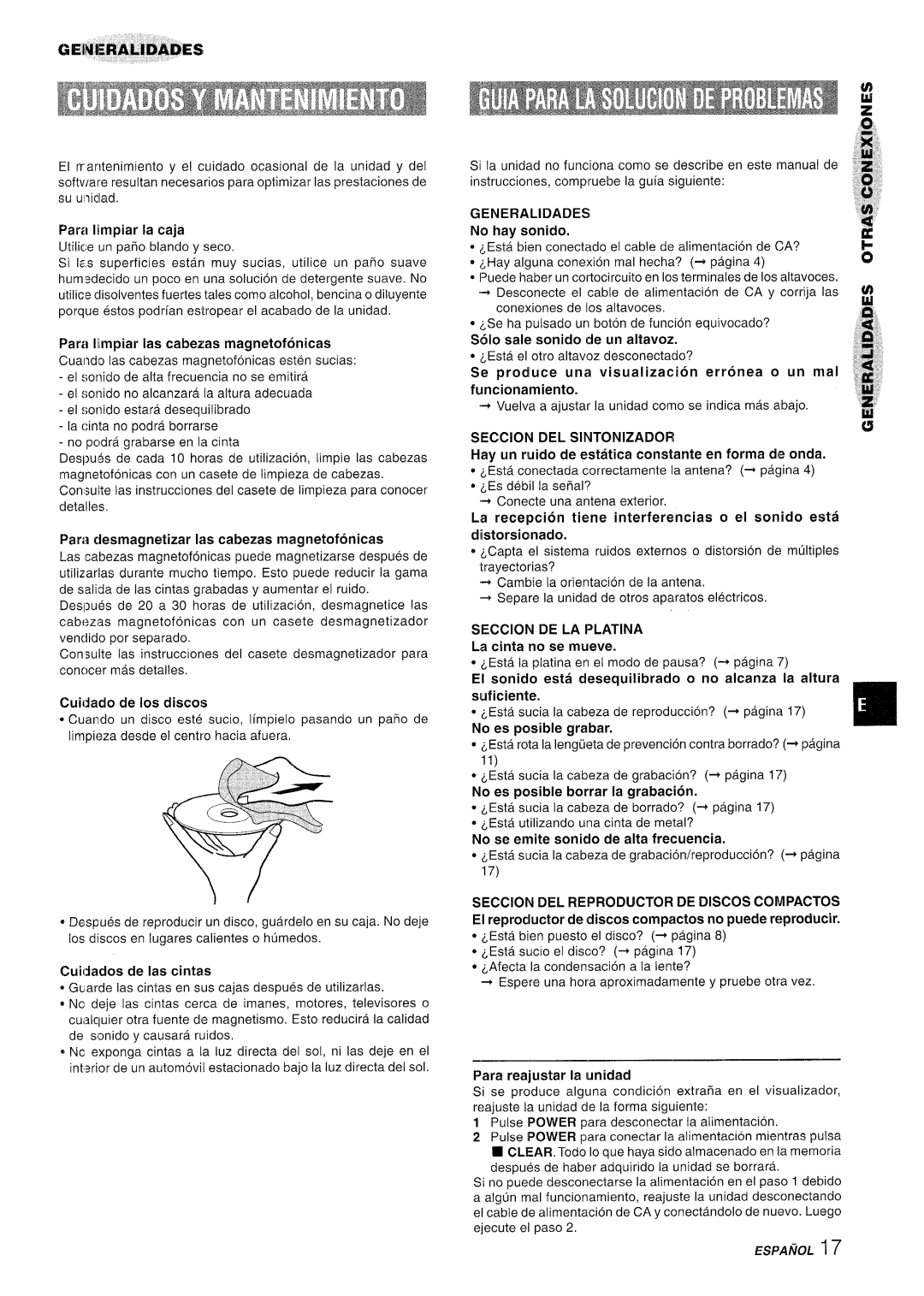 Aiwa NSX-A111 manual Generalidades, SECC!ON DEL Sintonizadofi, Seccion DE LA Platina 