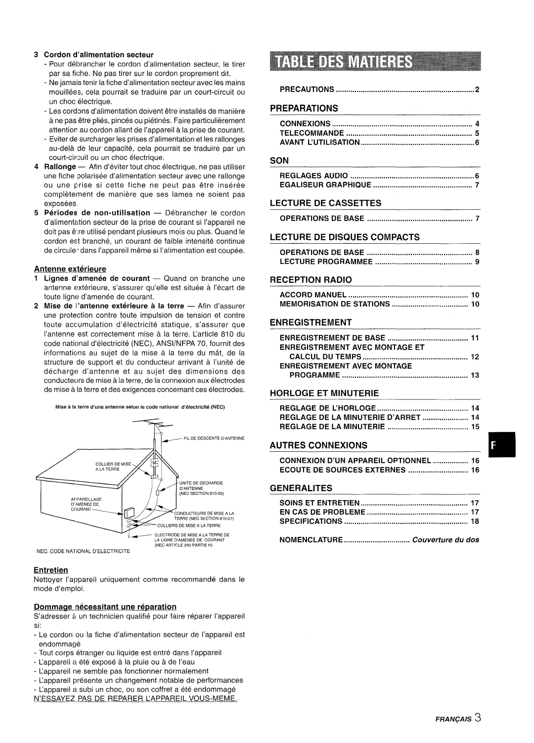 Aiwa NSX-A111 manual Son, Egaliseur, Lecture DE Cassettes, Enregistrement Avec Montage ET, Connexion 