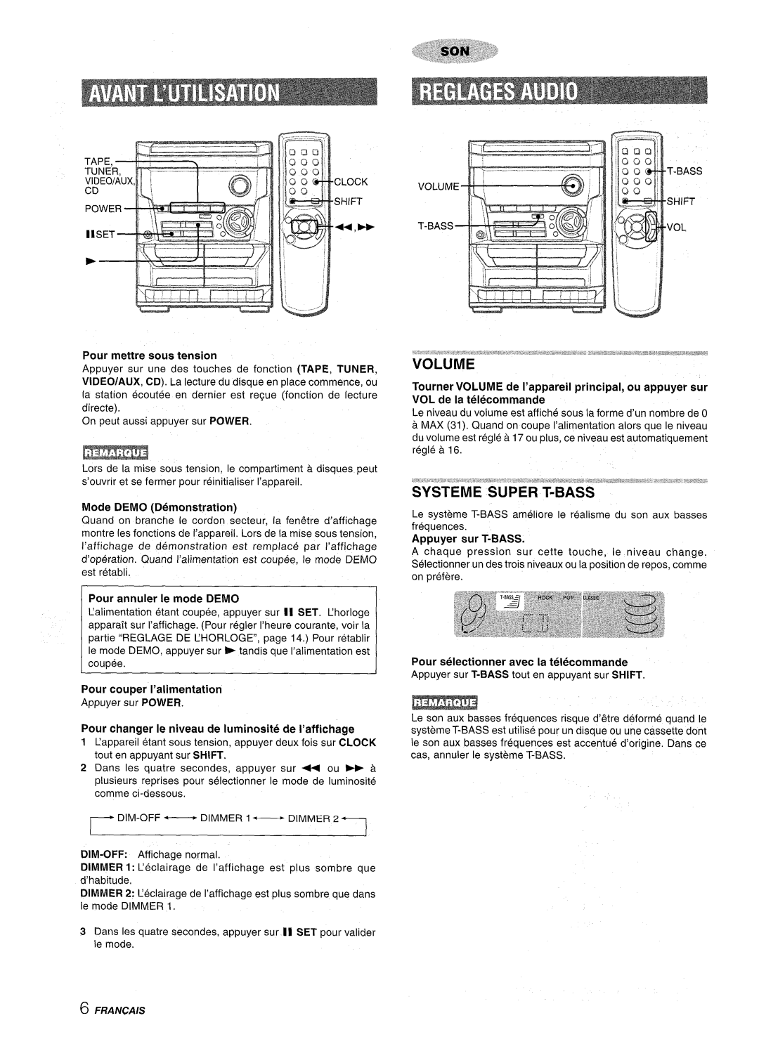 Aiwa NSX-A111 manual Volume, Systeme Super T-BASS 