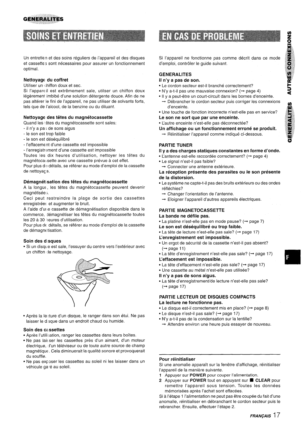 Aiwa NSX-A111 manual Generalities, Partie Tuner, Partie Lecteur DE Disques Compacts 