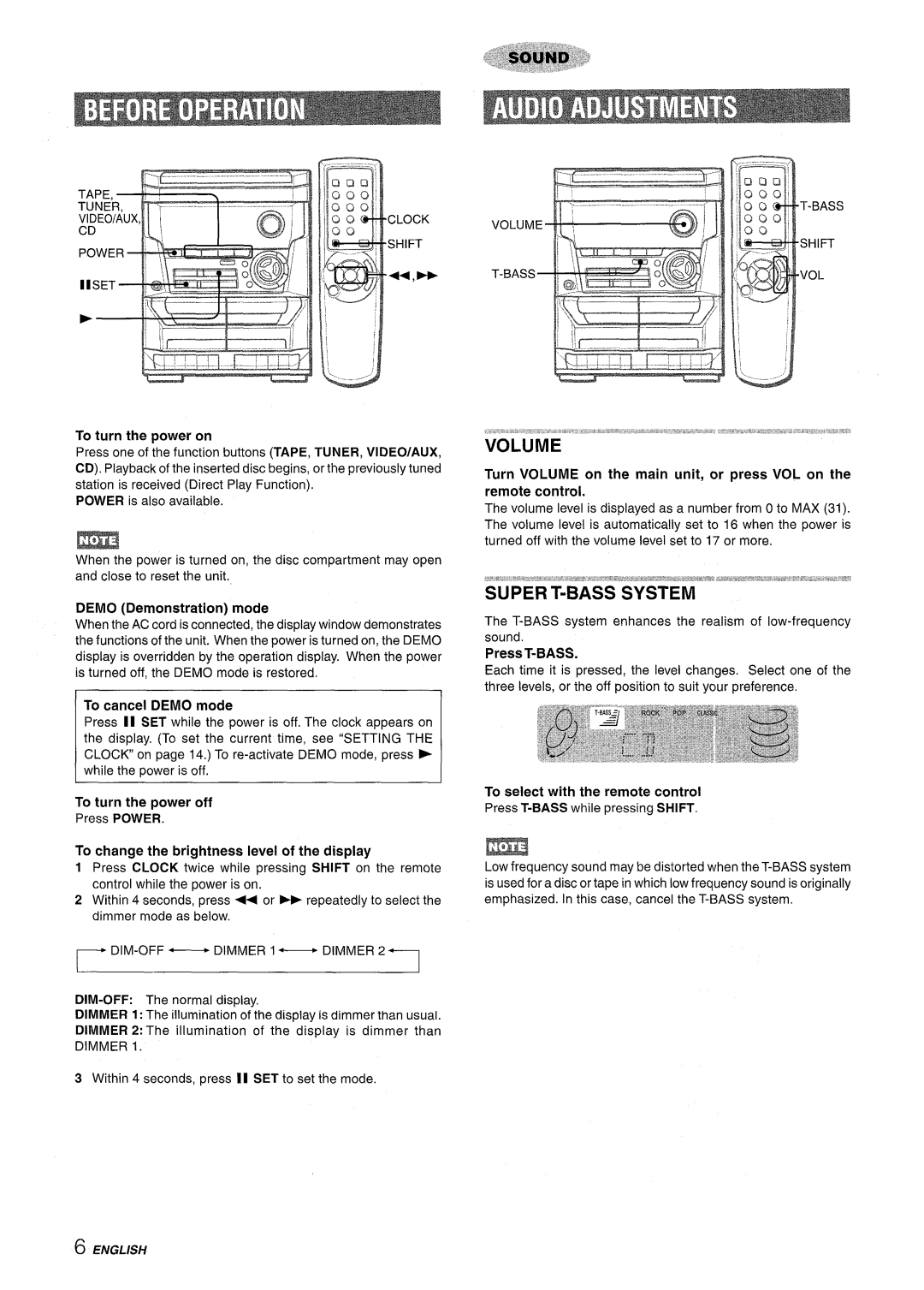 Aiwa NSX-A111 To turn the Dower on, Demo Demonstration mode, To turn the power off, To select with the remote control 