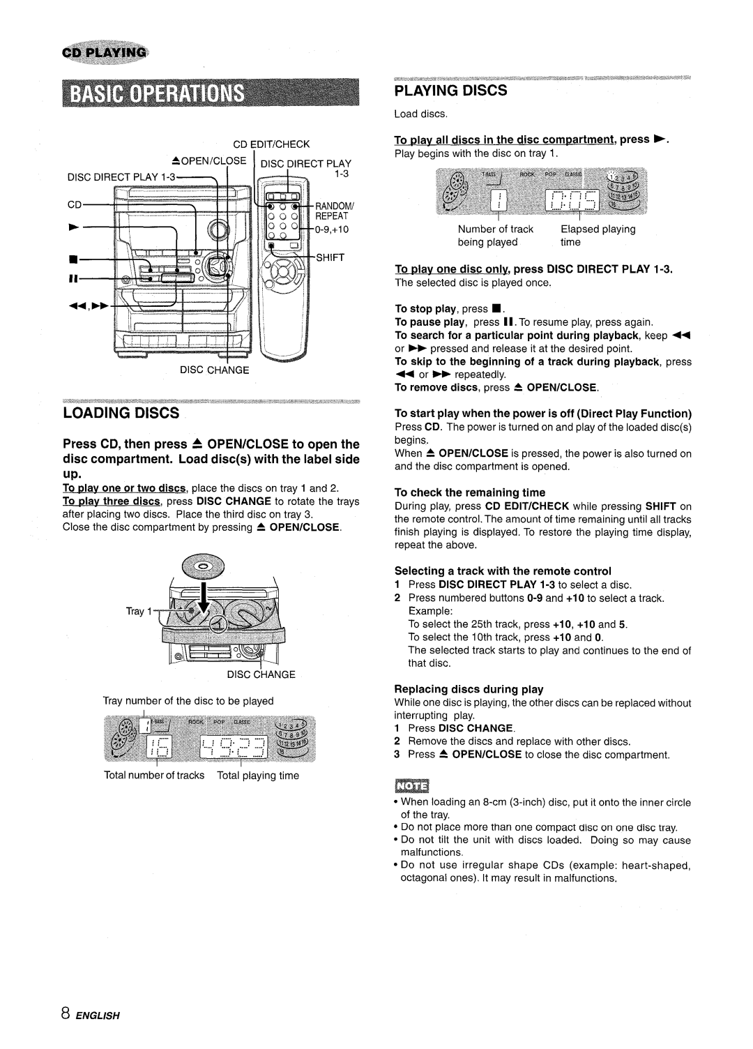 Aiwa NSX-A111 manual Loading Discs, Playing Discs 