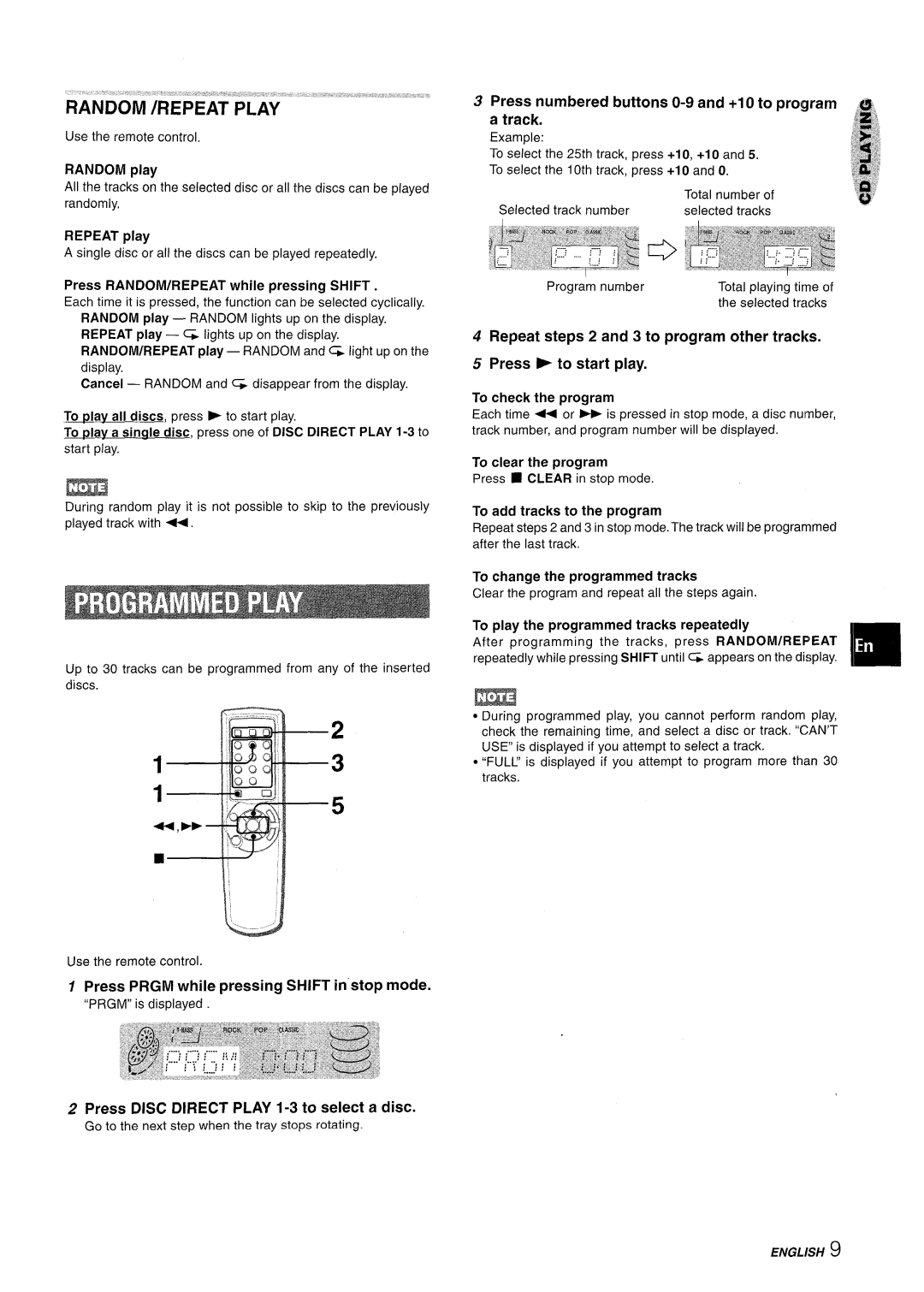 Aiwa NSX-A111 manual Press numbered buttons O-9 and +1 Oto program a track, Press Prgm while pressing Shift instop mode 