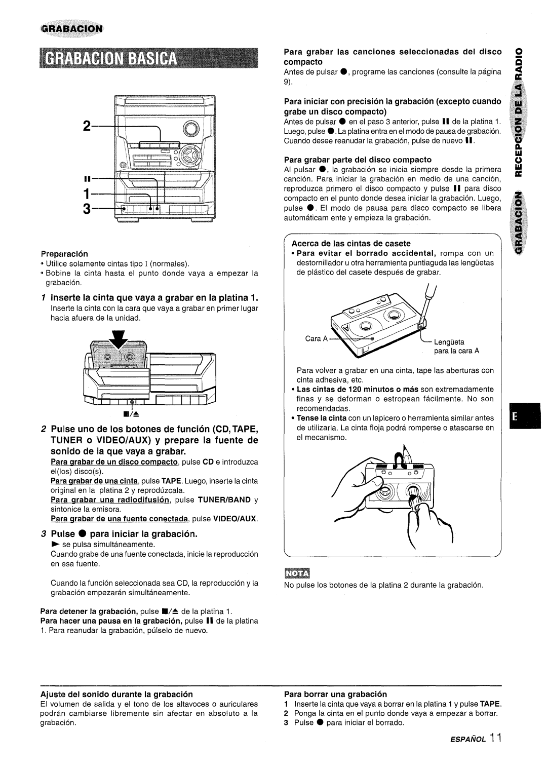 Aiwa NSX-A115 manual Irwerte la cinta que vaya a grabar en la platina 