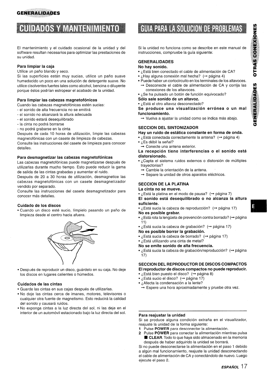 Aiwa NSX-A115 manual Generalidades, Seccion DEL Sintonizador, Seccion DE LA Platina 