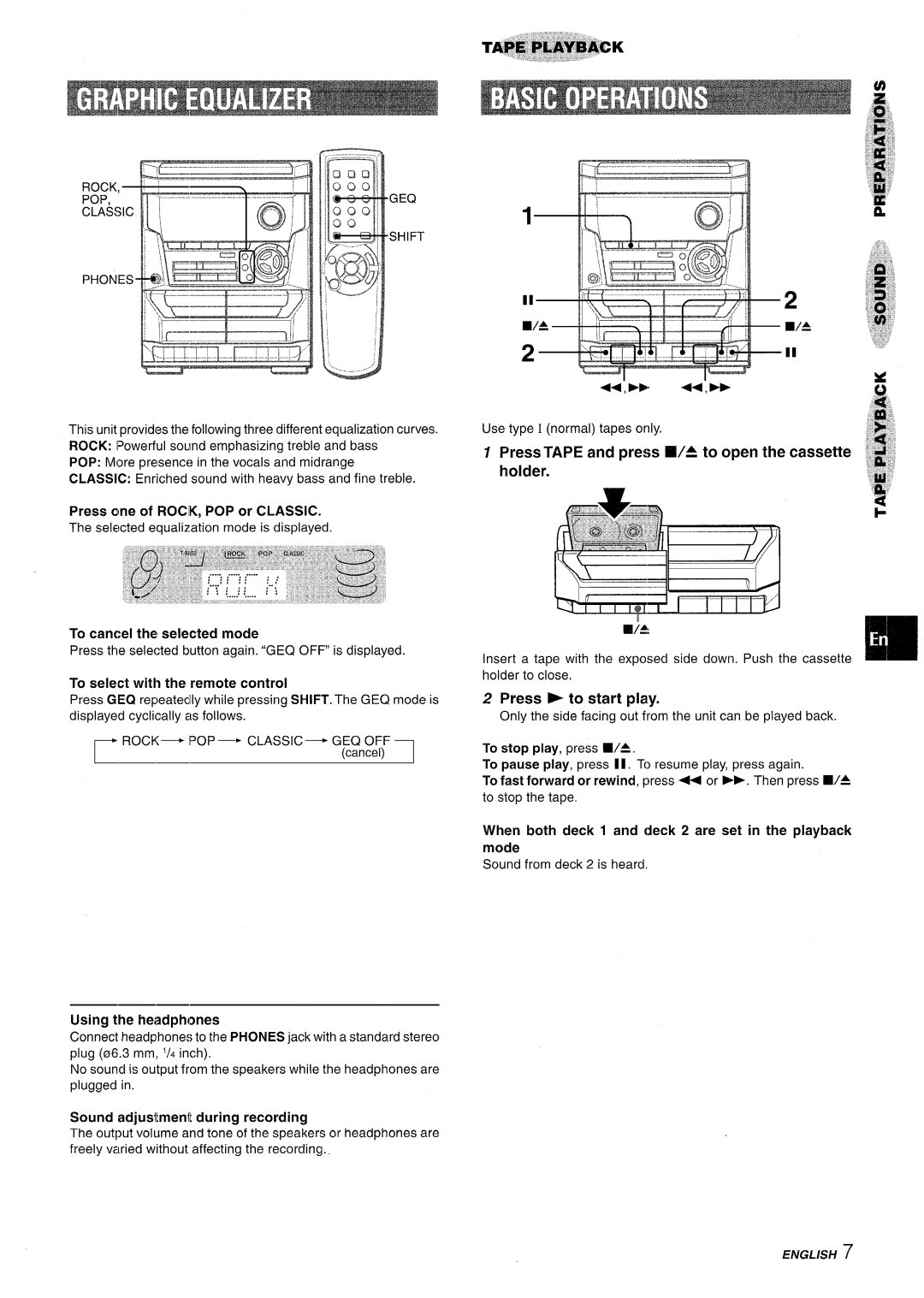 Aiwa NSX-A115 Press Tape and press WA to open the cassette holder, Press F to start play, To cancel the selected mode 