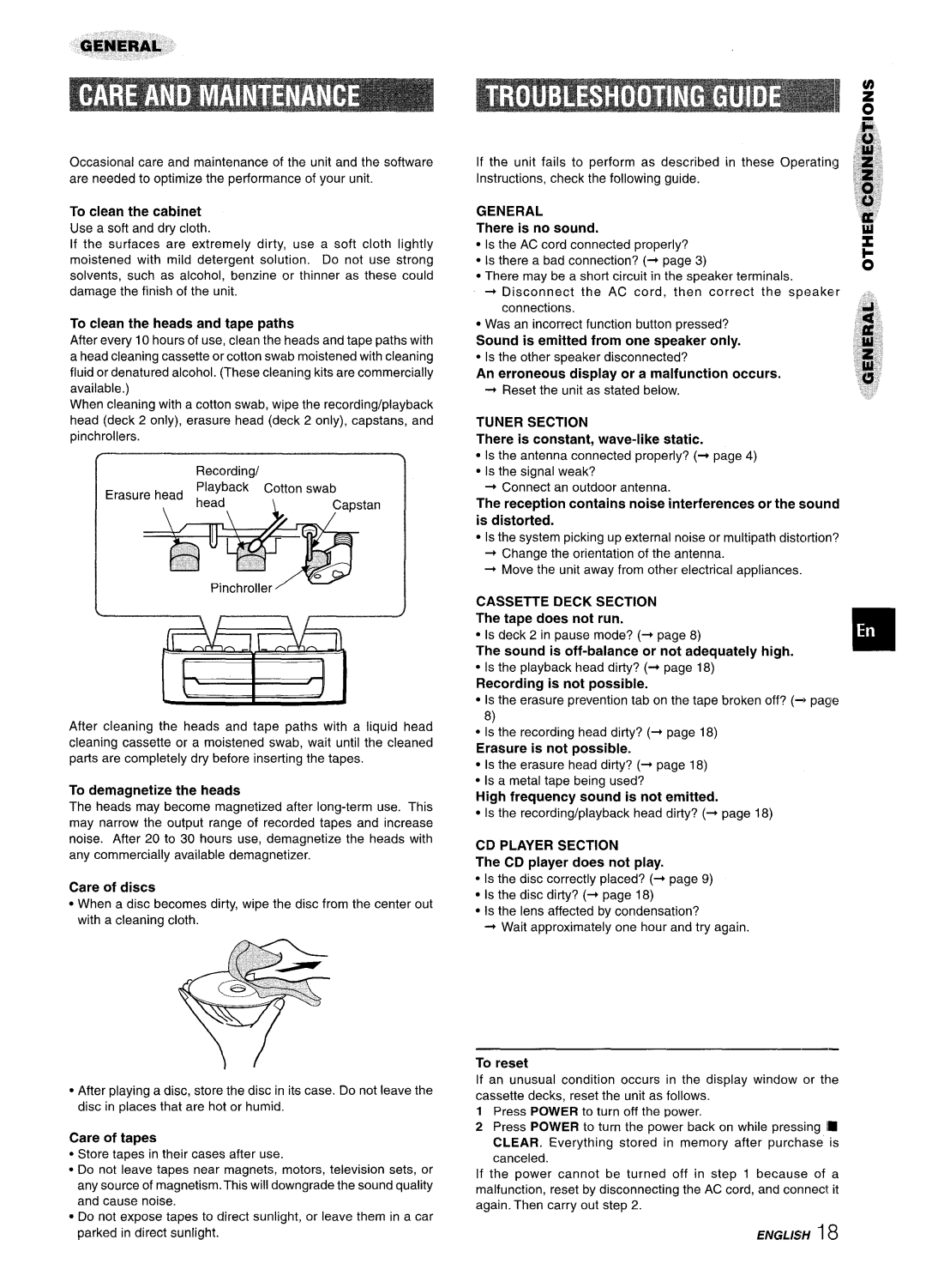 Aiwa NSX-A304, NSX-A303, CX-NA303 manual General, Tuner Section, Cassette Deck Section, CD Player Section 