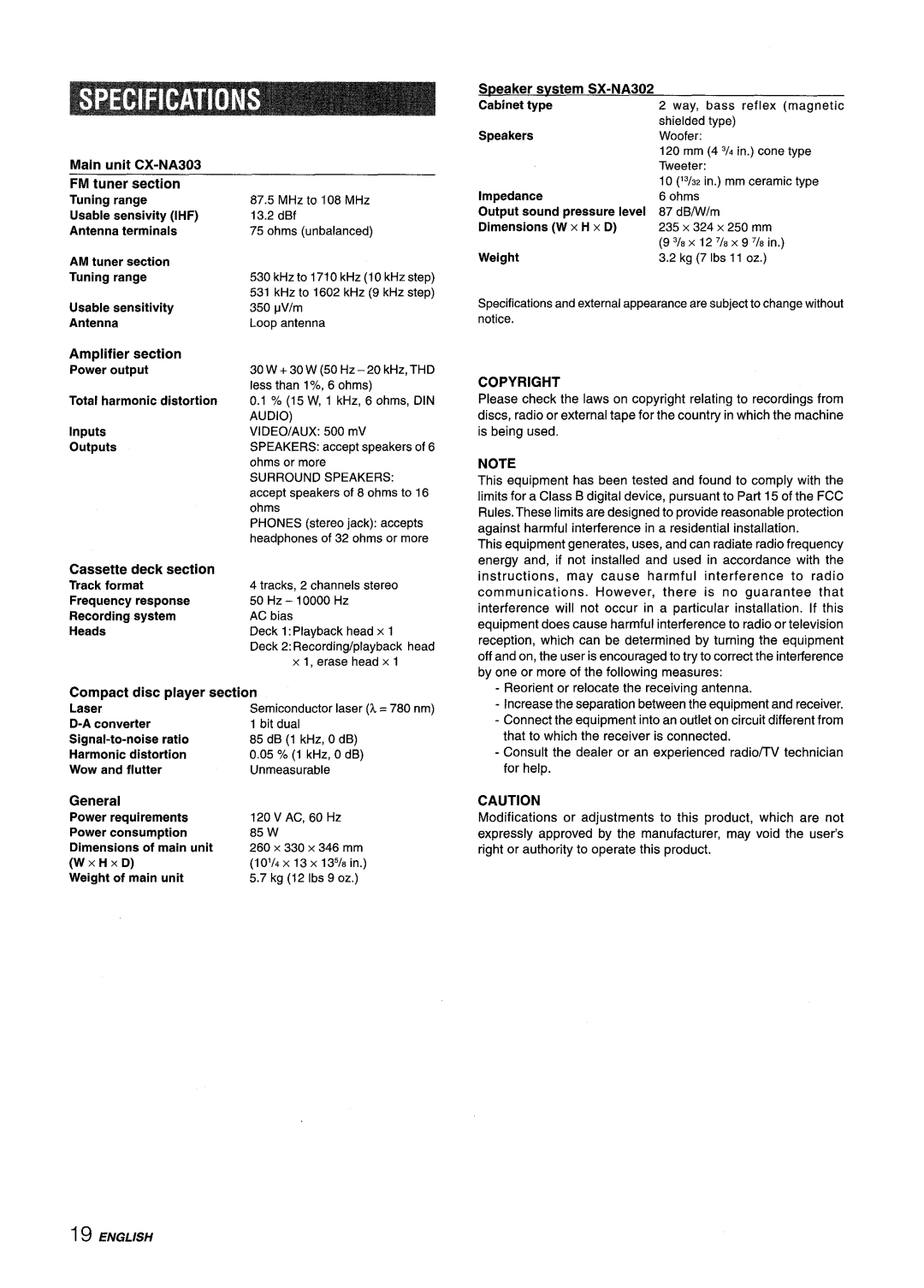 Aiwa CX-NA303, NSX-A303, NSX-A304 manual Copyright 