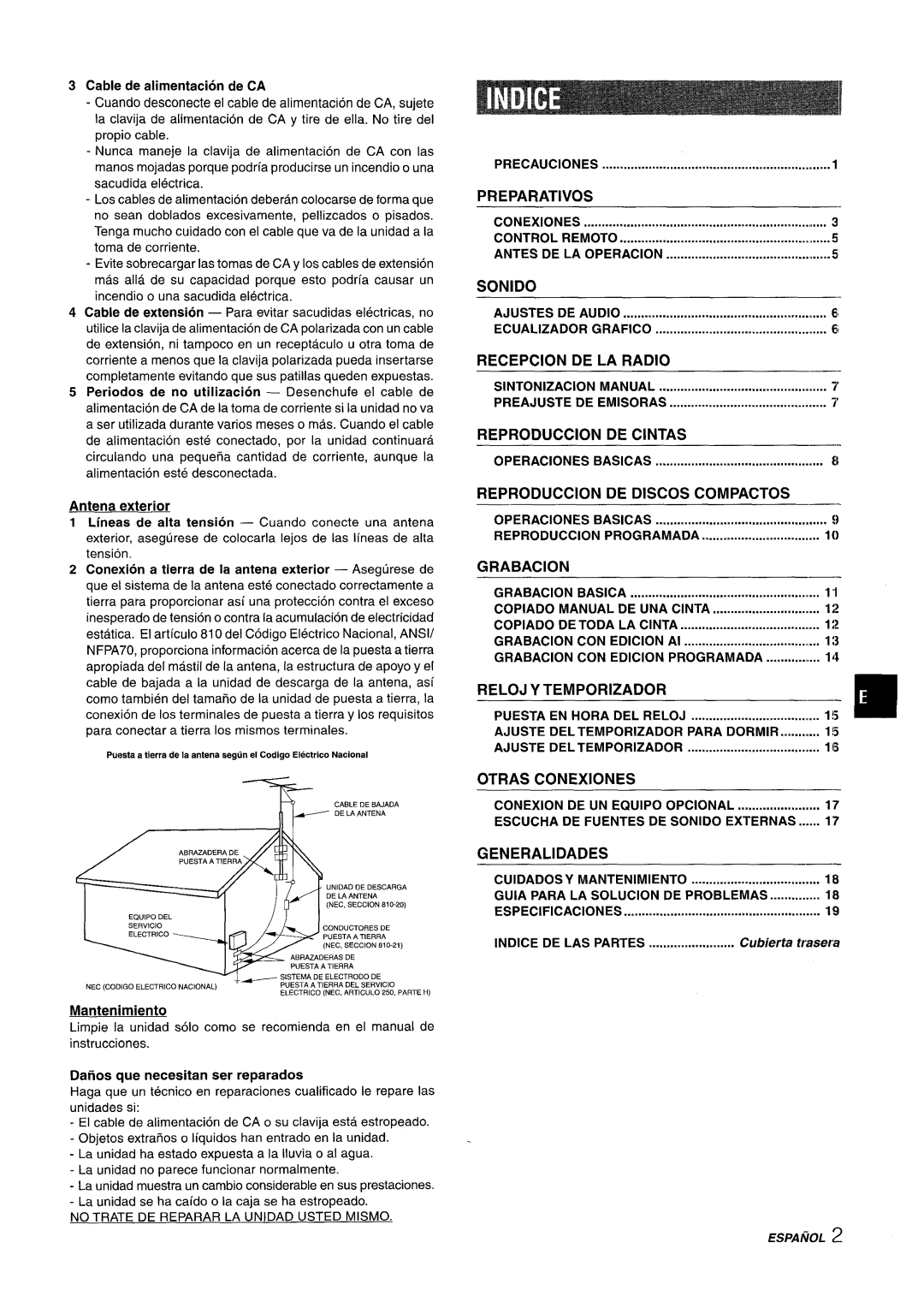 Aiwa CX-NA303 manual Precauciones, Antes DE LA Operacion, Sintonizacion, Preajuste, Operaciones, Reproduction, Grabacion 