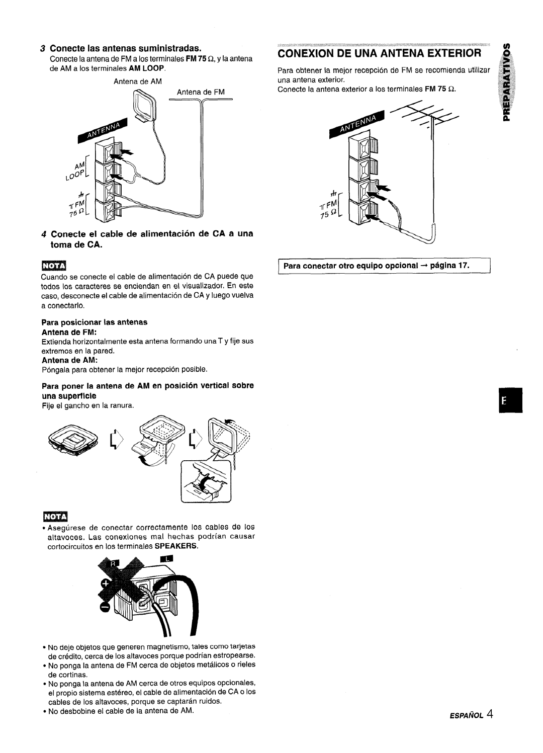 Aiwa NSX-A304, NSX-A303 manual Conecte Ias antenas suministradasi, Conecte el cable de alimentacion de CA a una toma de CA 