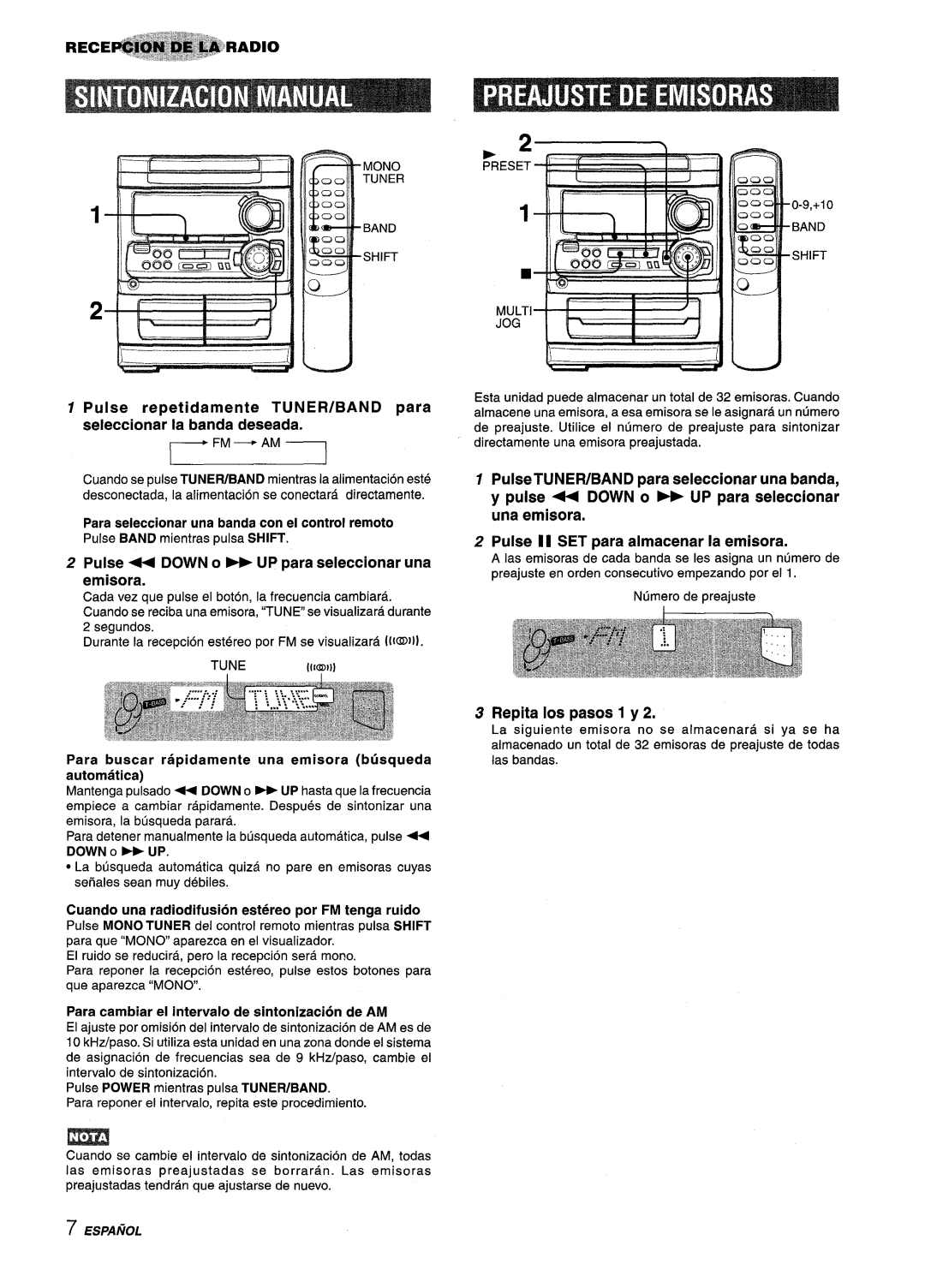 Aiwa NSX-A304, NSX-A303, CX-NA303 manual Pulse + Down 0 UP para seleccionar una emisora, Repita Ios pasos 1 y 