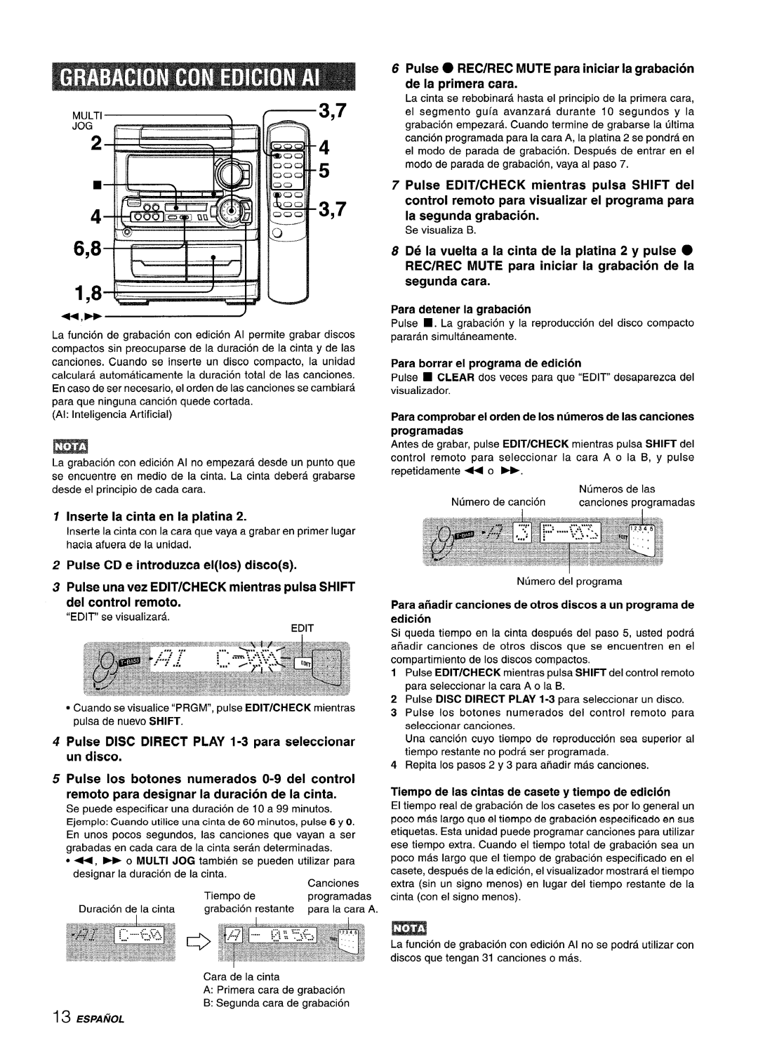 Aiwa NSX-A304, NSX-A303, CX-NA303 Inserte la cinta en la platina, REC/REC Mute para iniciar la grabacion de la segunda cara 