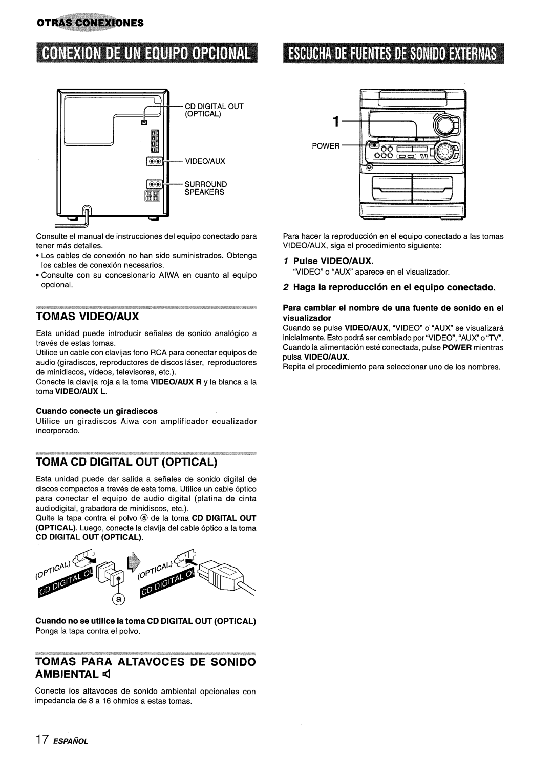 Aiwa CX-NA303, NSX-A303 manual Pulse VIDEO/AUX, Haga la reproduction en el equipo conectado, Cuando conecte un giradiscos 