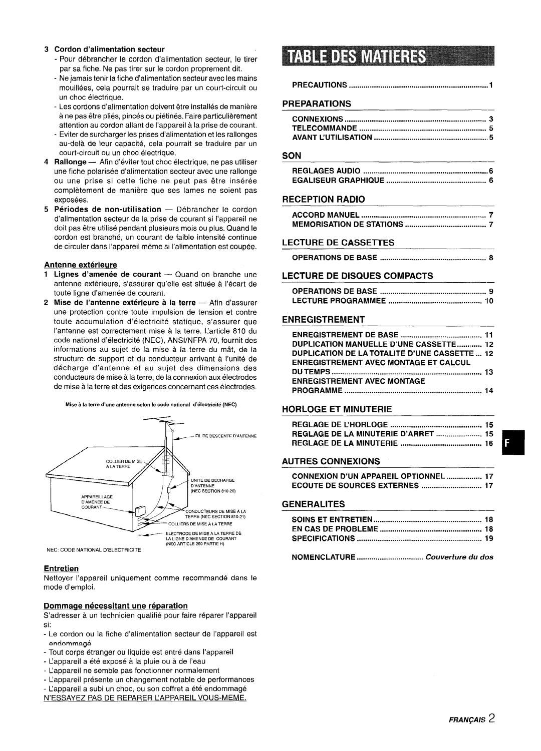 Aiwa NSX-A304 Preparations, Reception Radio, Lecture DE Cassettes, Lecture DE Disques, Enregistrement, Autres Connexions 