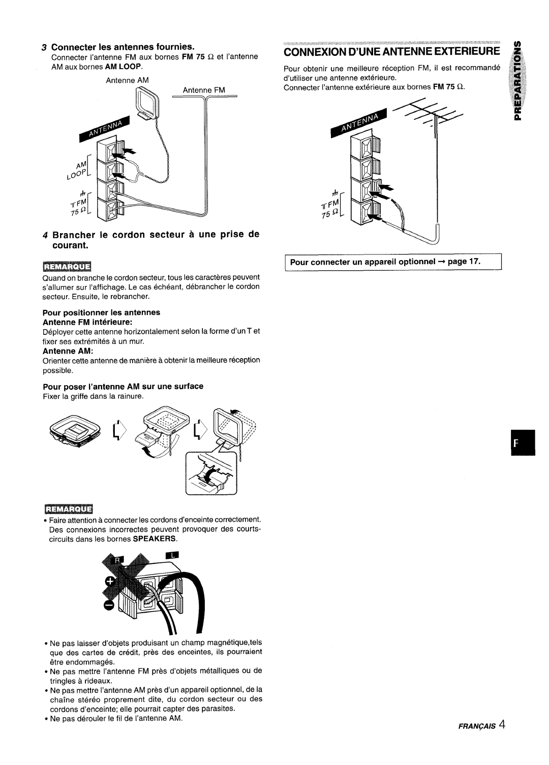 Aiwa NSX-A303 Connexion D’UNE Antenne Exterieure, Connecter Ies antennes fournies, Pour connecter un appareil optionnel + 