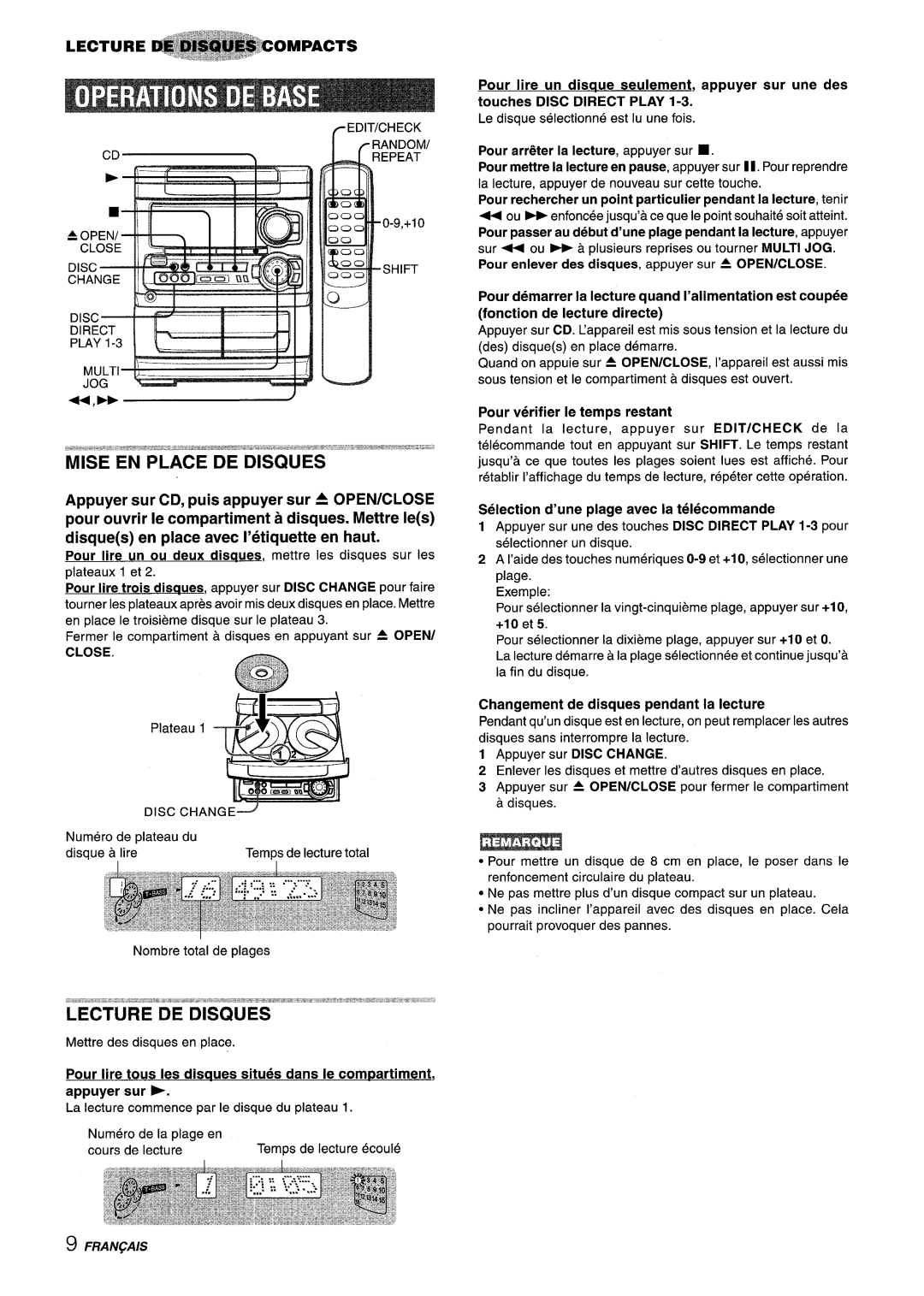 Aiwa CX-NA303, NSX-A303, NSX-A304 manual Pour verifier Ie temps restant, Selection d’une plage avec la telecommande 