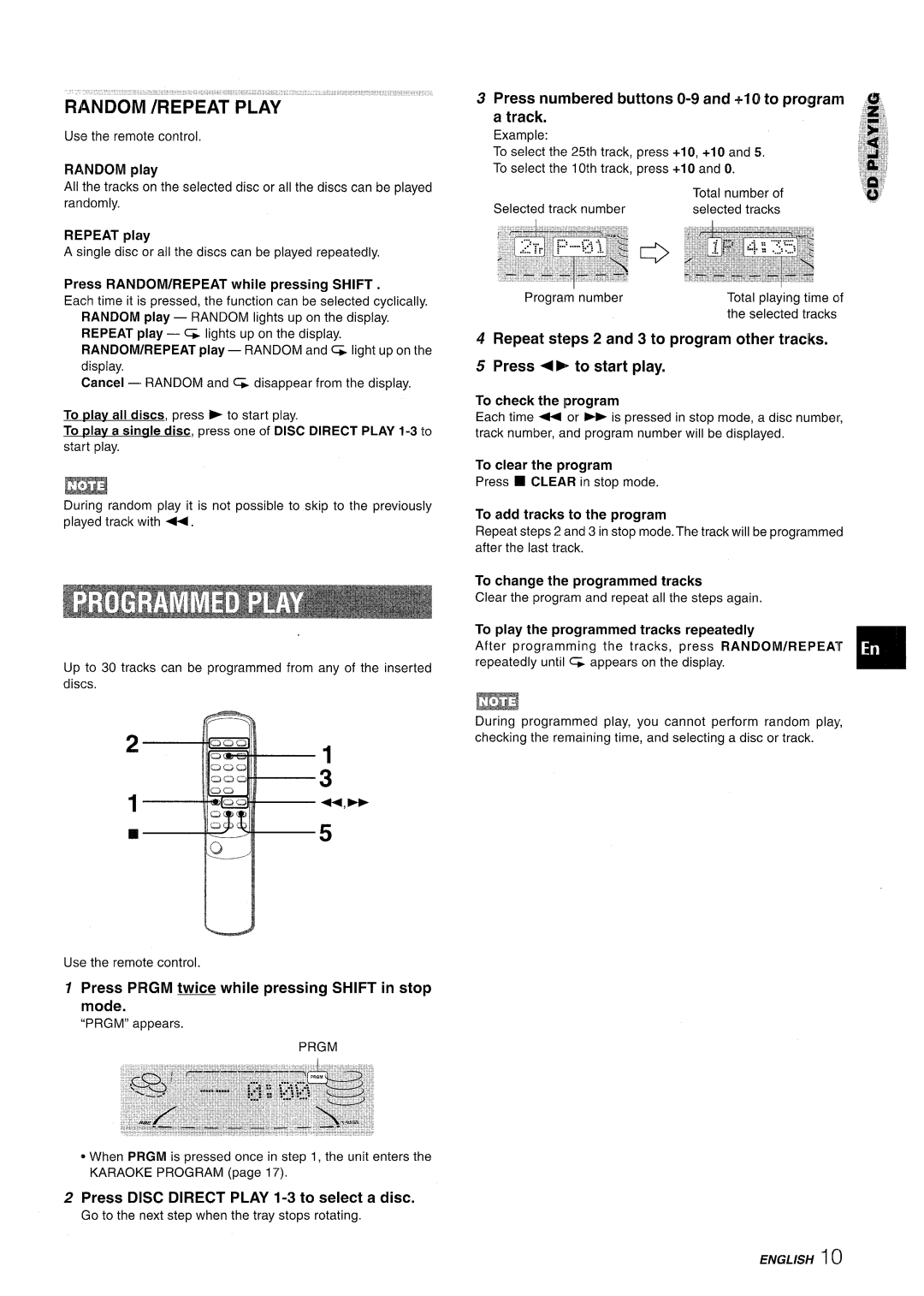 Aiwa NSX-A508 manual Random /REPEAT Play, Press Prgm twice while pressing Shift in stop mode 