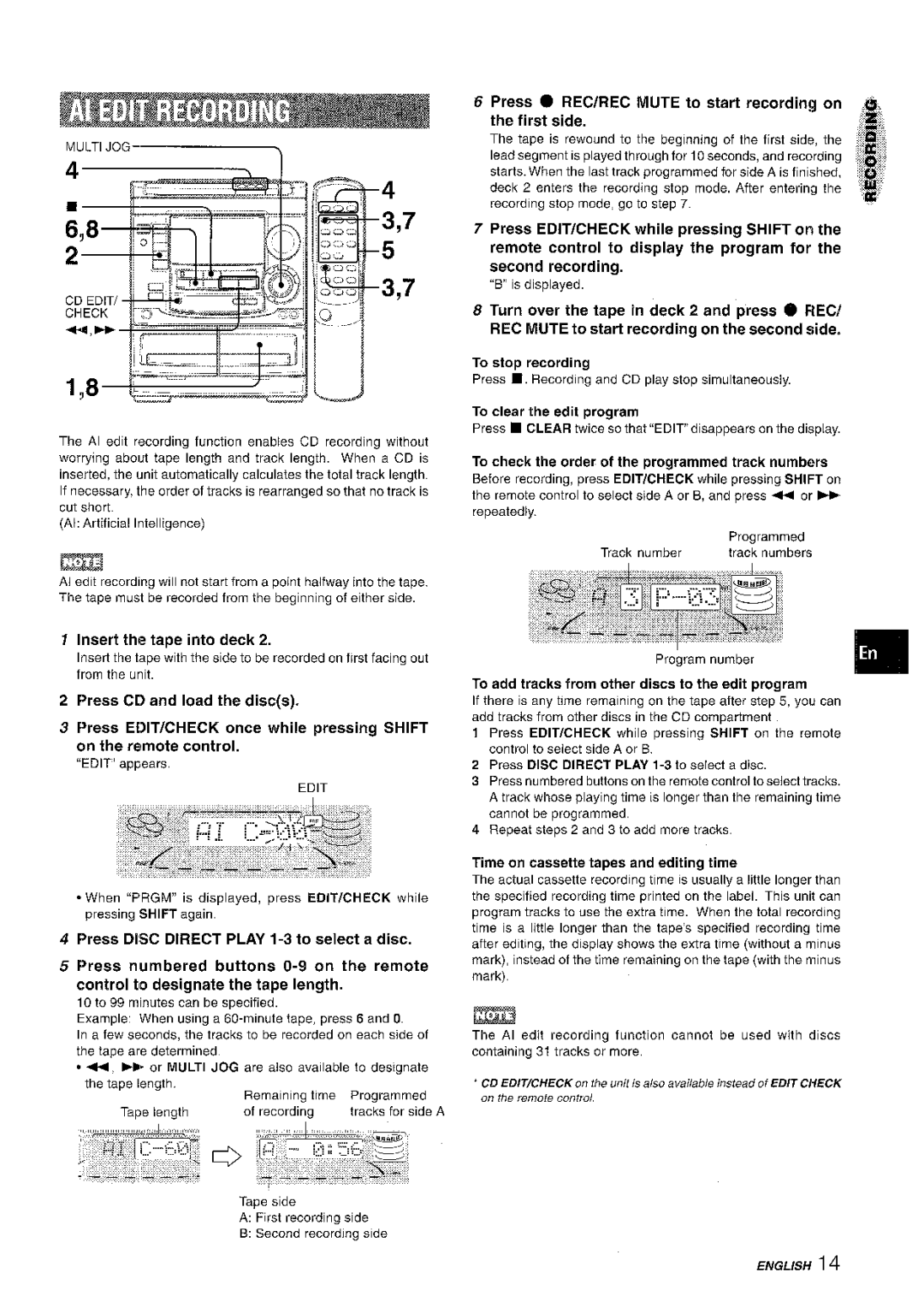 Aiwa NSX-A508 manual Insert the tape into deck, Press REC/REC Mute to start recording on the first side 