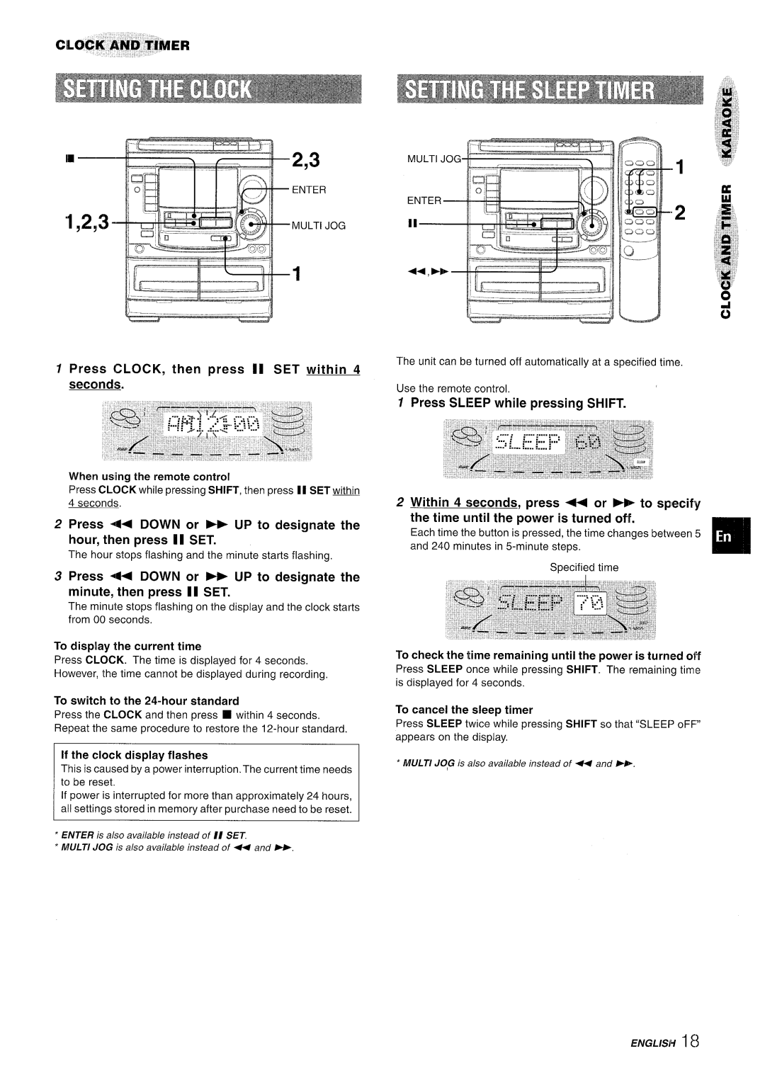 Aiwa NSX-A508 manual Press CLOCK, then press II SET within, Seconds, Press Sleep while pressing Shift 