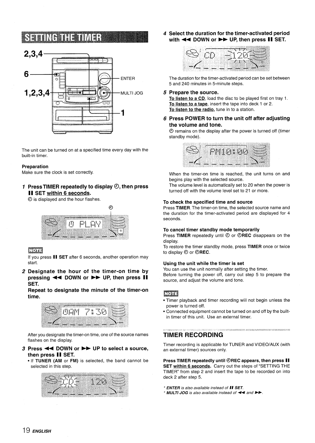 Aiwa NSX-A508 manual Timer ‘RECORDING -‘-‘ ‘=-’--’--’’--‘ ‘, Set 