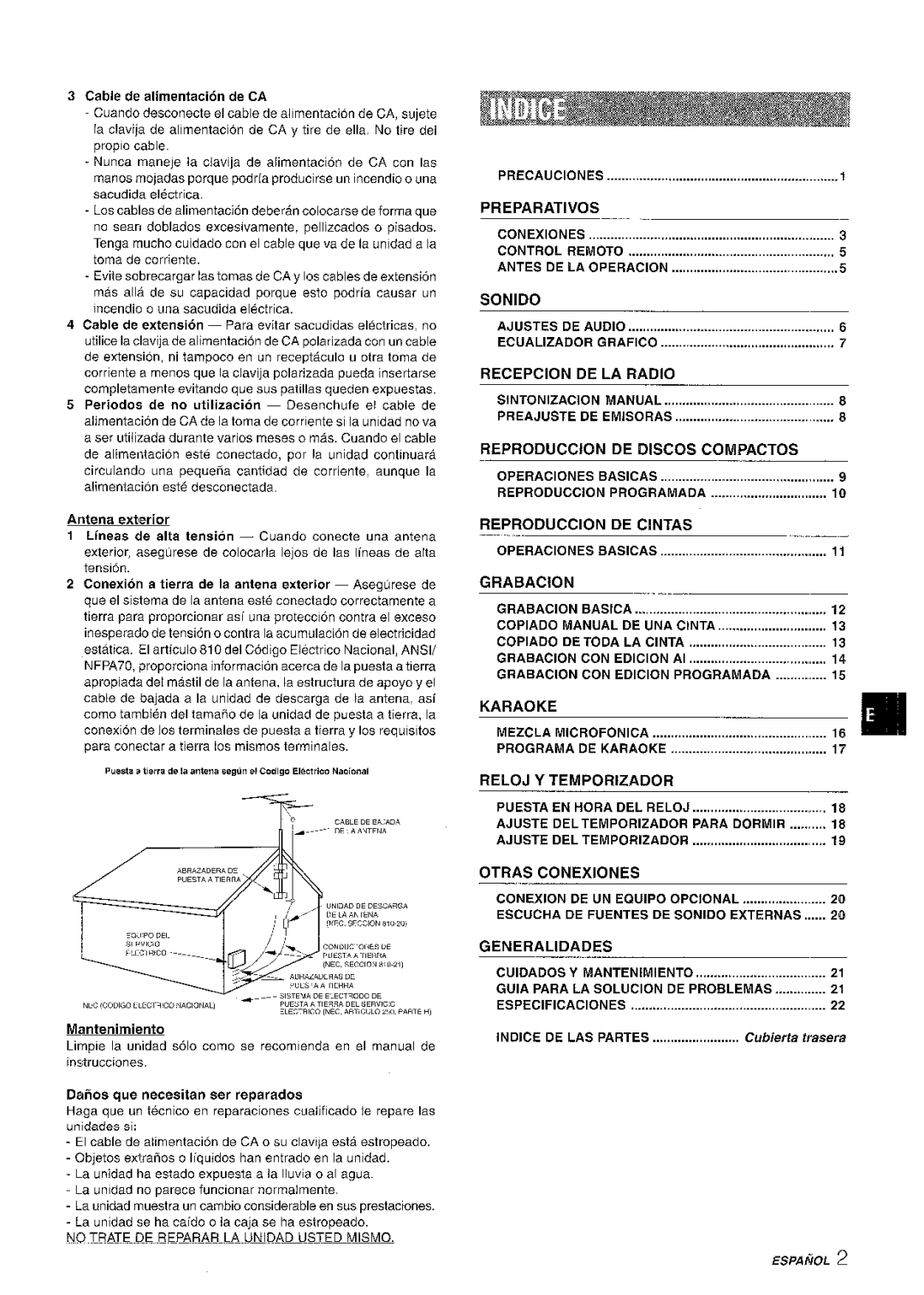 Aiwa NSX-A508 manual Preparatives, Sonido, Recepcion DE LA Radio, Reproduction DE Discos Compactos, Reproduction DE Cintas 