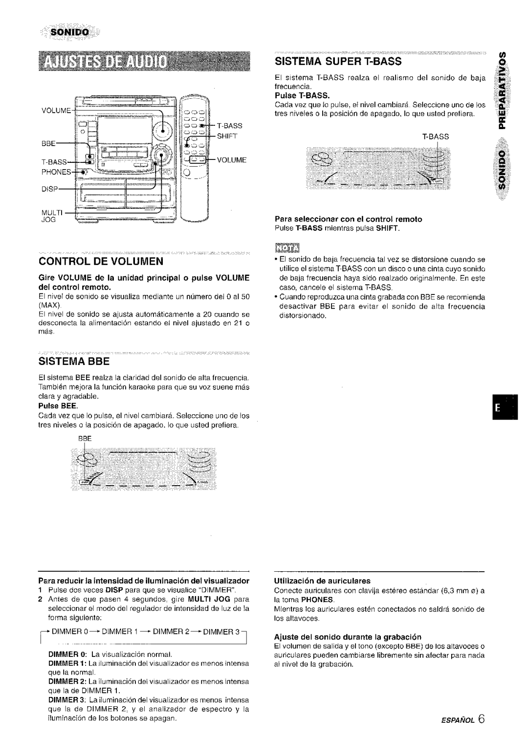 Aiwa NSX-A508 manual Control DE Volumen, Pulse T-BASS 