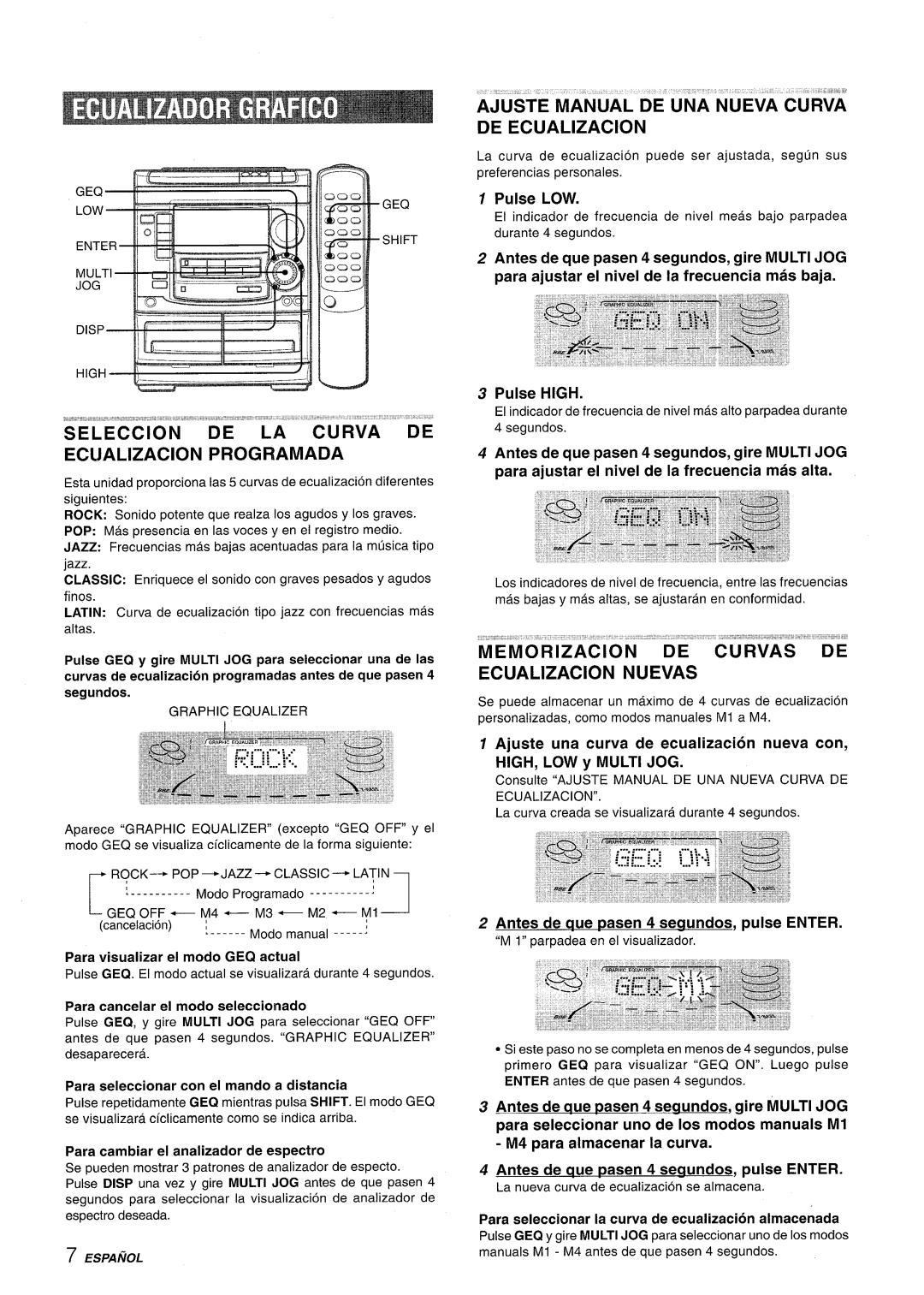 Aiwa NSX-A508 manual Ajuste Manual DE UNA Nueva Curva DE Ecualizacion, ’E-MORIZACION ‘DE’ Curvas Ecualizacion Nuevas 