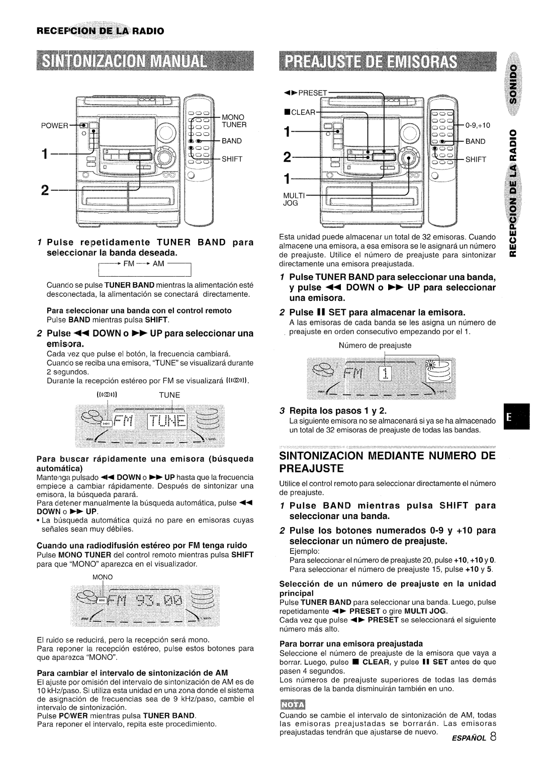 Aiwa NSX-A508 Sintonizacion Mediante Numero DE Preajuste, Pulse relpetidamente Tuner Band para, Ffepita 10s pasos 1 y 