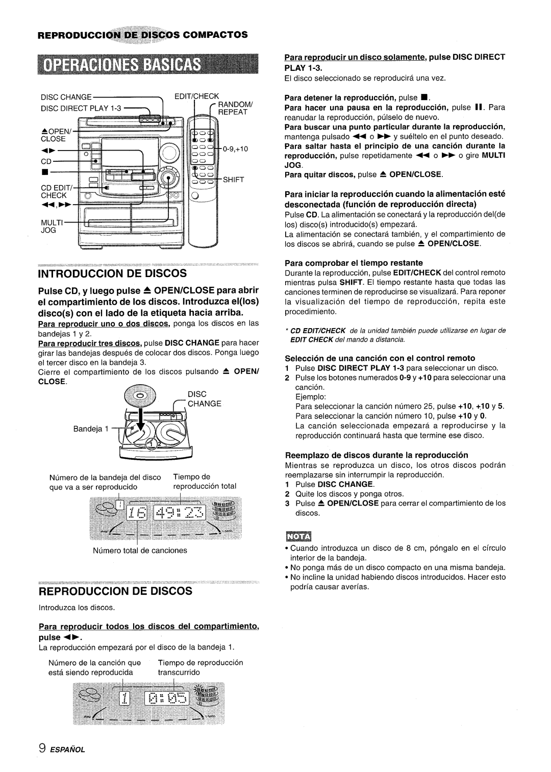 Aiwa NSX-A508 manual REPRODUCCl@@##l&~.OS ...- Compactos, Close 