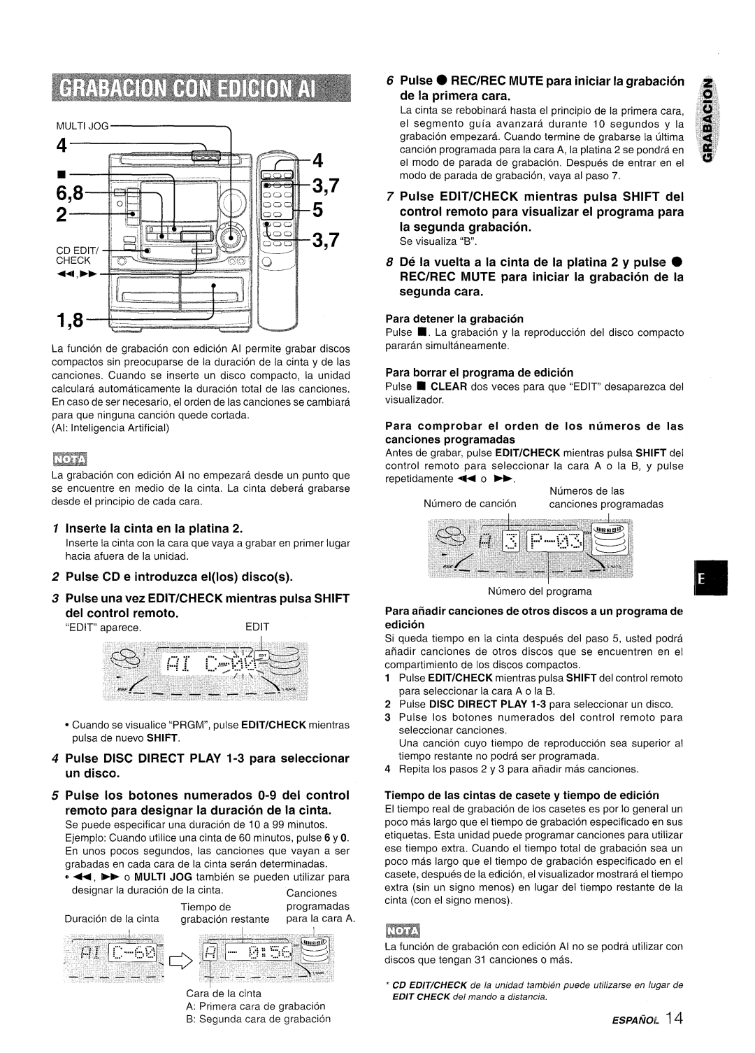 Aiwa NSX-A508 manual Inserte la cinta en la platina, Para afiadir canciones de otros discos a un programa de, Edition 