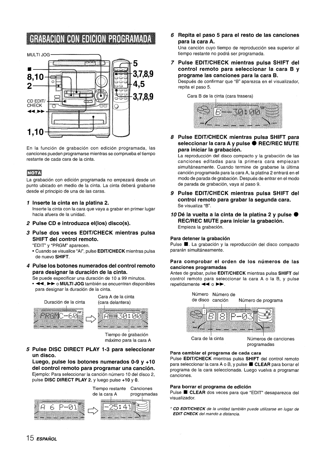 Aiwa NSX-A508 manual Para detener la grabacion, Para cambiar el programa de cada cara 