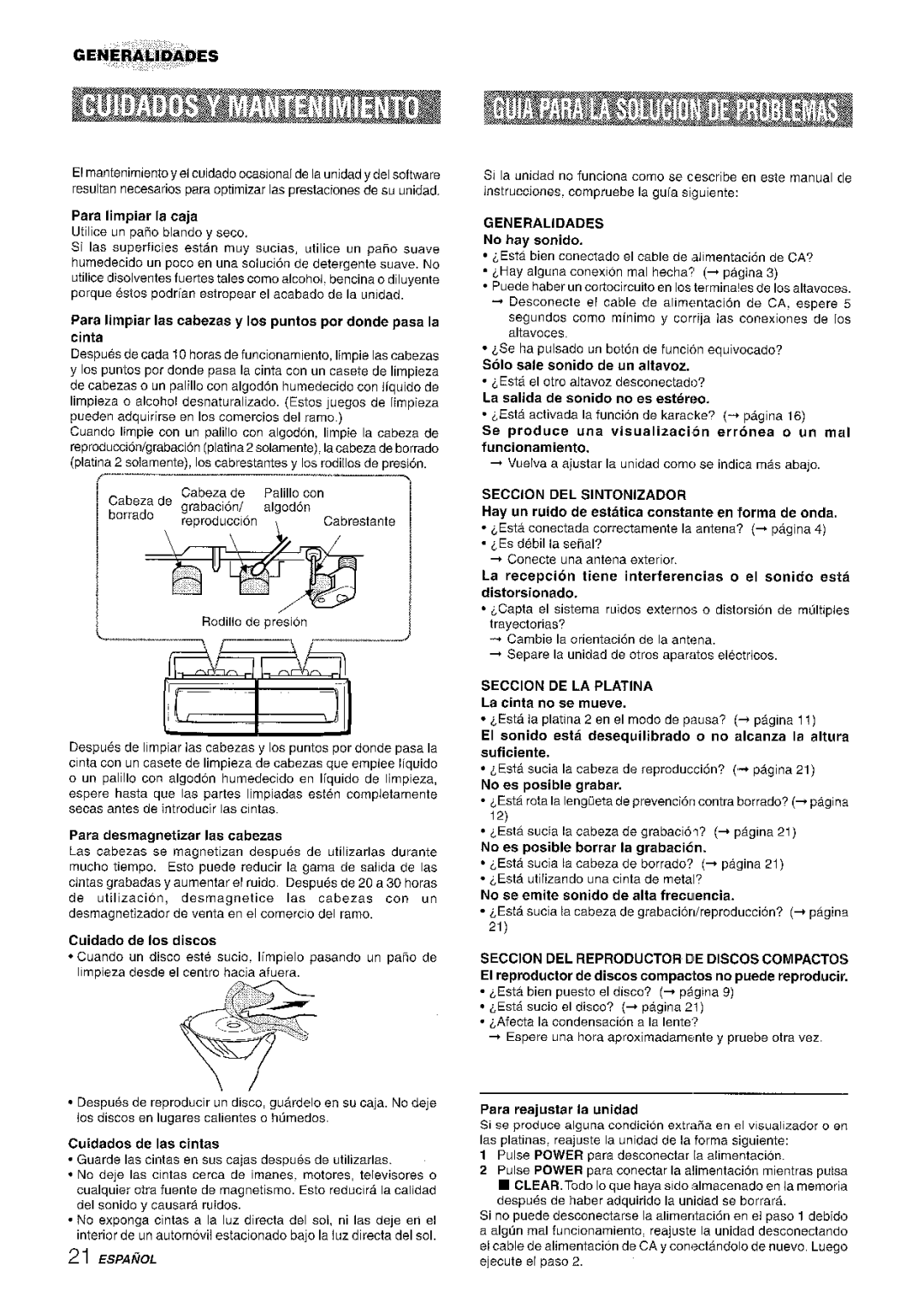 Aiwa NSX-A508 manual Generalidades, Seccion DEL Sintonizador, Seccion DE LA Platina 