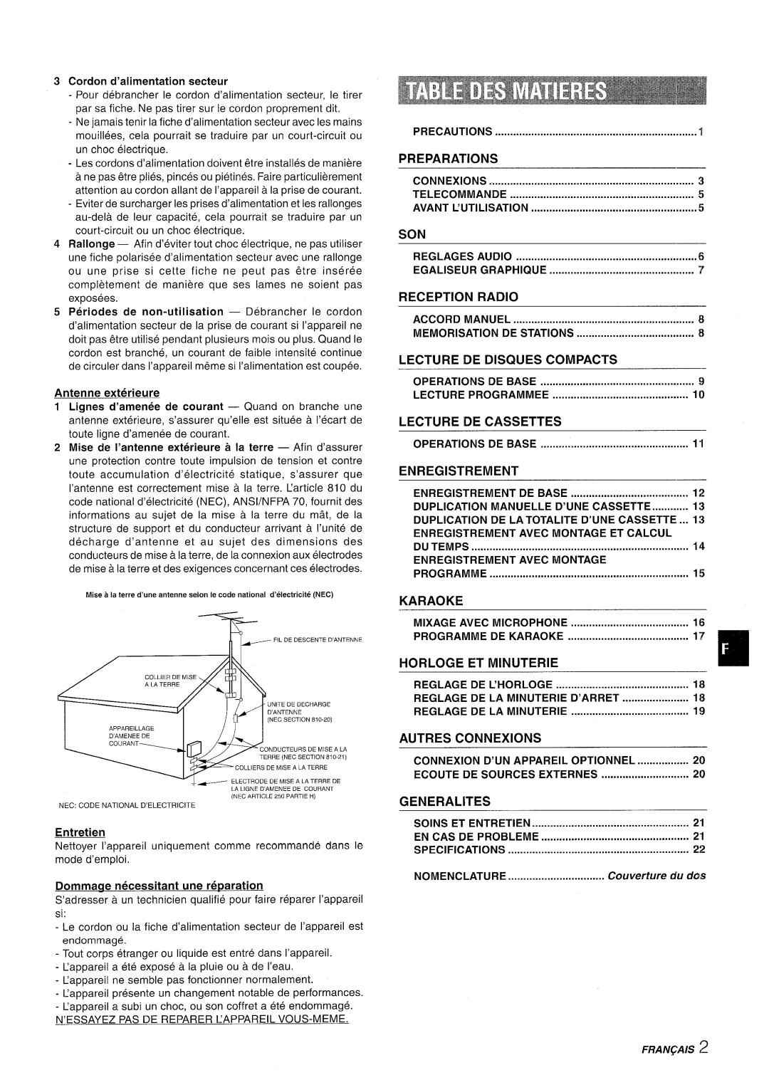 Aiwa NSX-A508 Preparations Connexions, Reception Radio, Lecture DE Disques Compacts, Lecture DE Cassettes, Enregistrement 