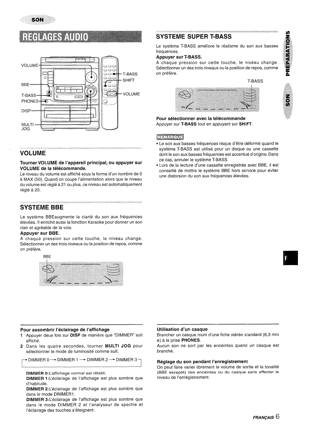 Aiwa NSX-A508 manual SYSTE-ME’SUPEliT-BASS, Appuyer sur T-BASS, Pour aseombrir I’eclairage de I’affichage 