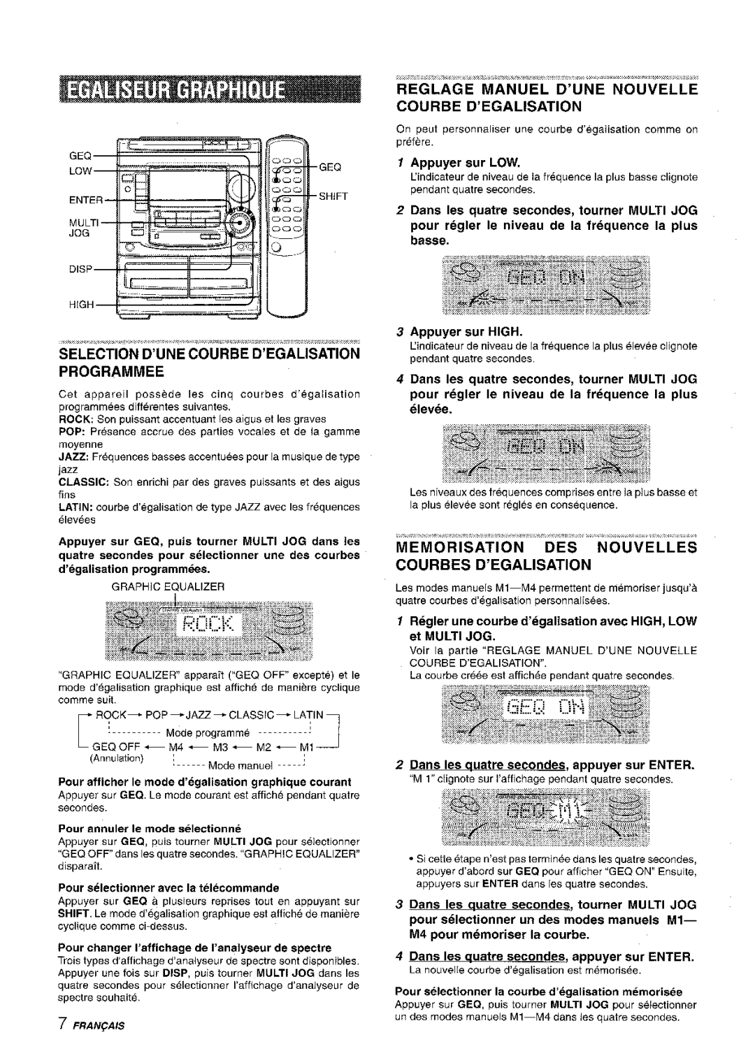 Aiwa NSX-A508 manual Memorisation DES Nouvelles Courbes D’EGALISATION, Appuyer sur LOW 