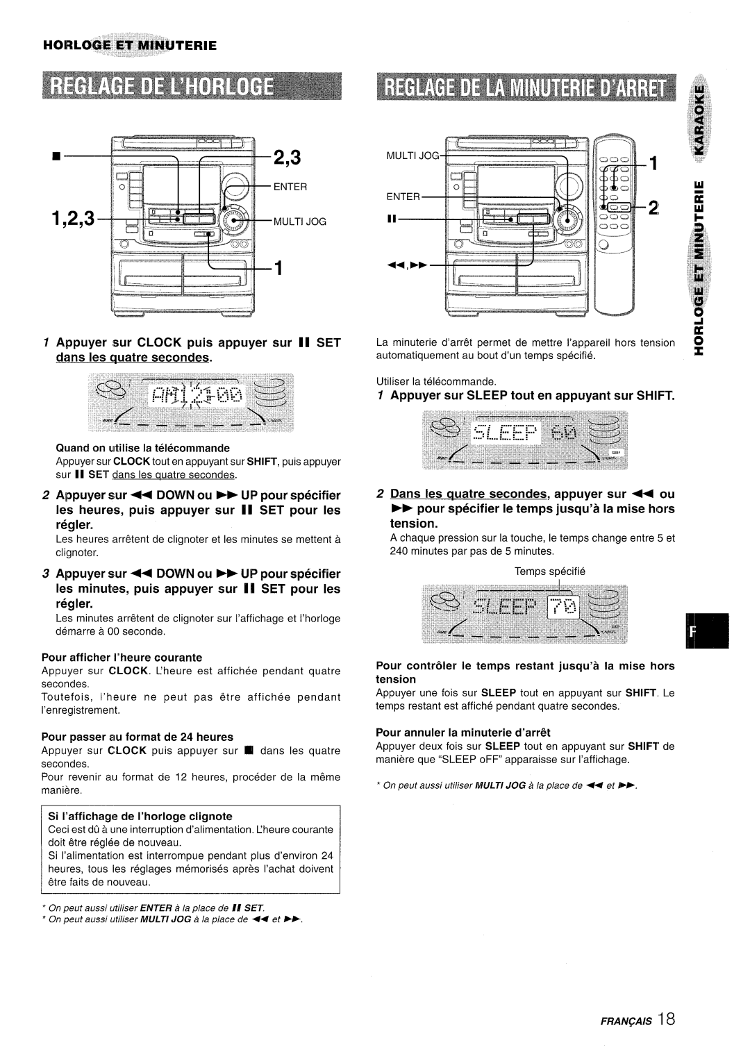 Aiwa NSX-A508 manual CWand on utilise la telecommande, Pour affickr I’heure courante, Pour passer au format de 24 heures 