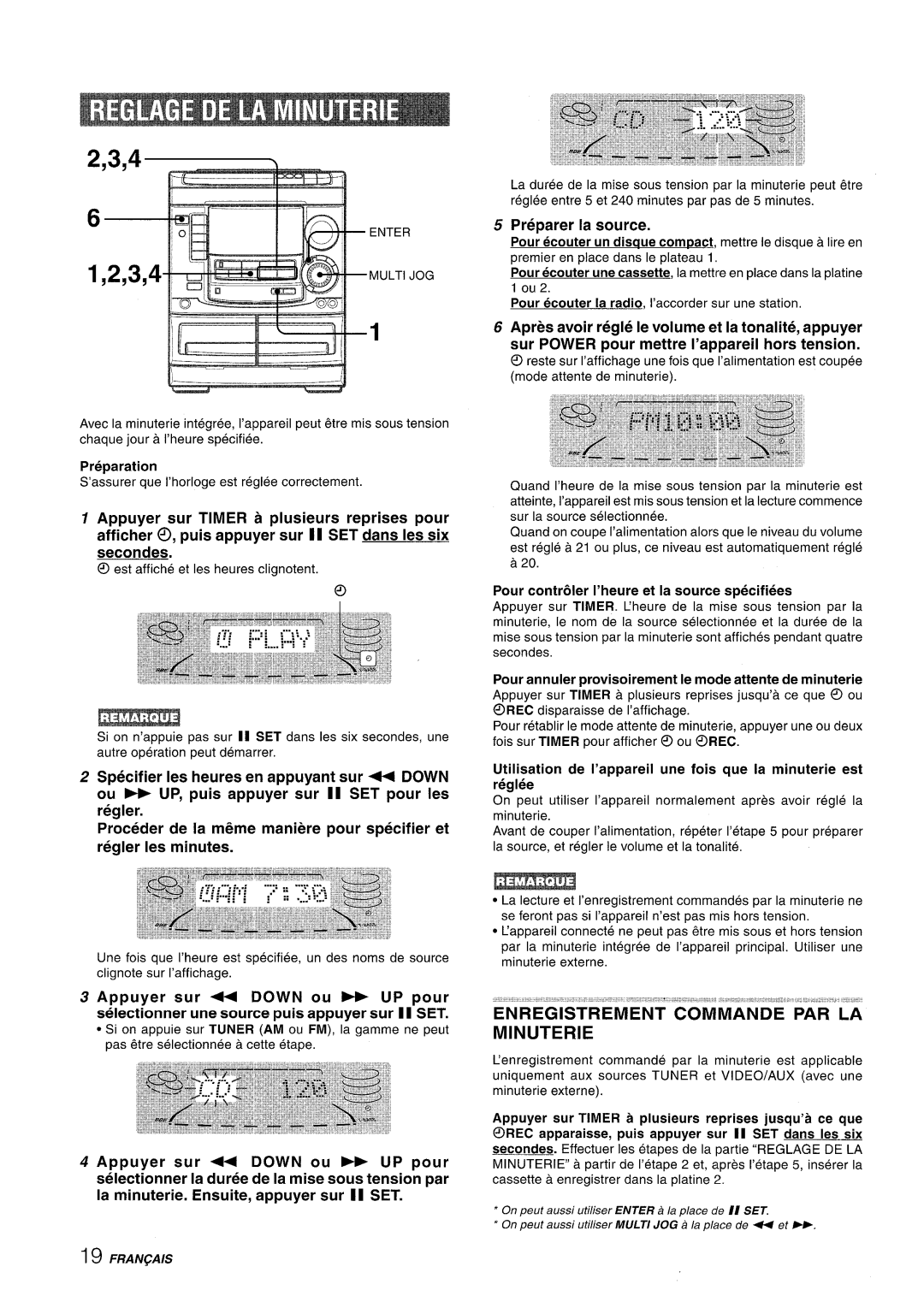 Aiwa NSX-A508 Preparer la source, Enregistrement Commande PAR LA Minuterie, Pour contrbler I’heure et la source specifiers 