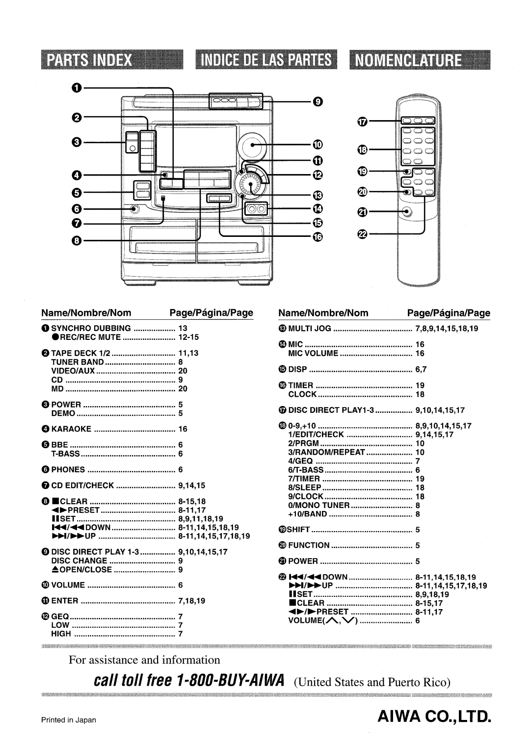 Aiwa NSX-A508 manual Name/Nombre/Nom, =OpEN/CLOSE, @ Geq, @ Mic 