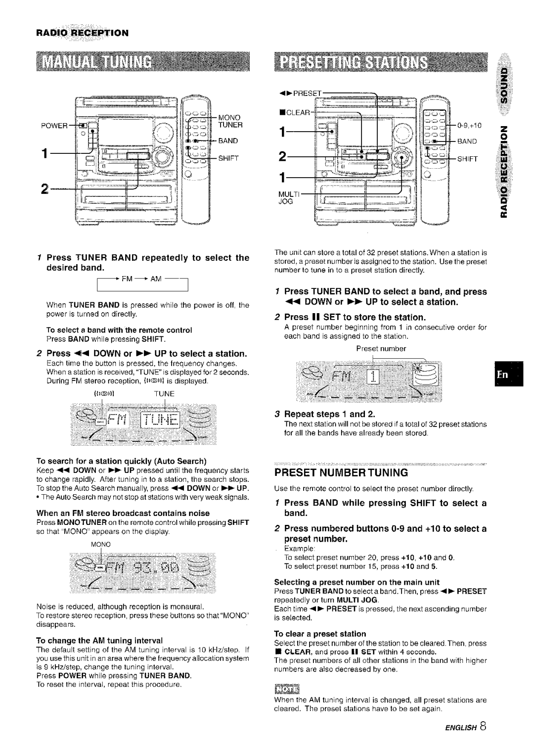 Aiwa NSX-A508 manual Preset Number Tuning, Press Tuner Band repeatedly to select the desired band, Repeat steps 1 