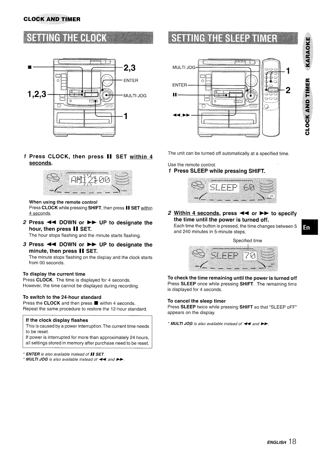 Aiwa NSX-A508 manual Press CLOCK, then press II SET within, seconds, Press SLEEP while pressing SHIFT 