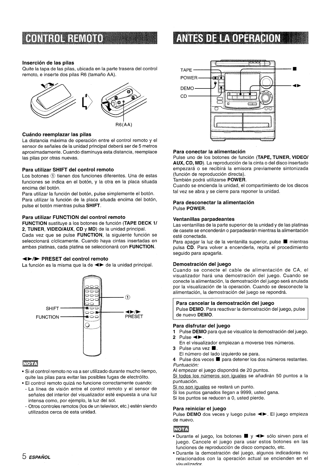 Aiwa NSX-A508 manual Para desconectar la alimentacion, Para disfrutar del juego 