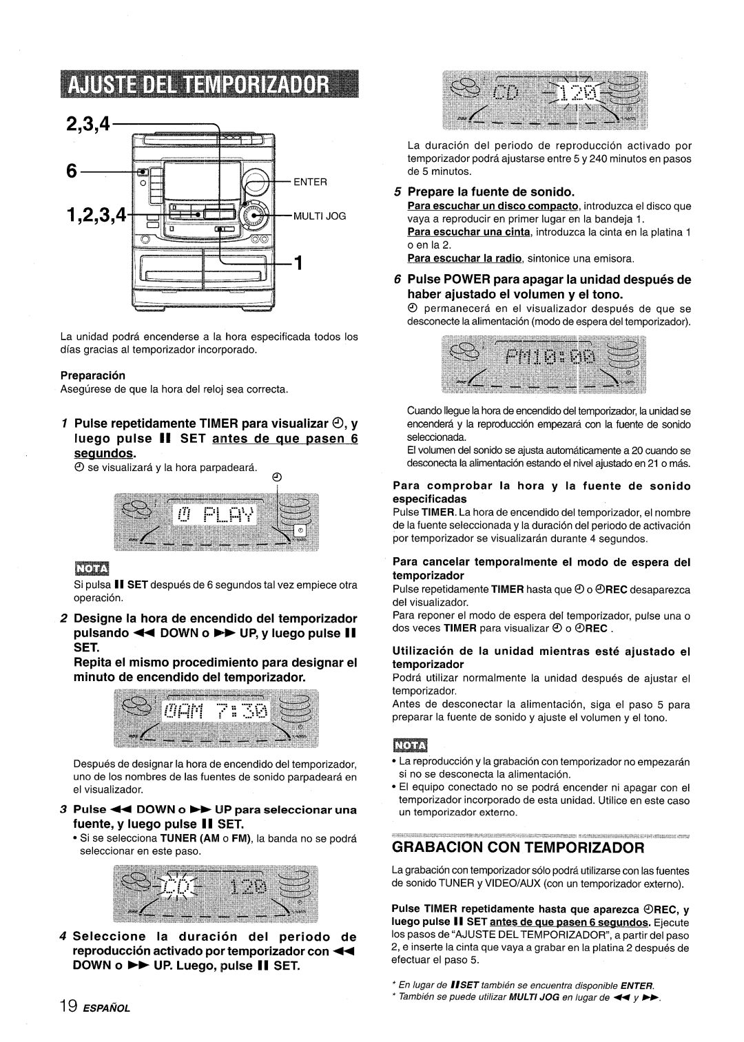 Aiwa NSX-A508 manual 2,3,4, Grabacion Con Temporizador, Pulse repetidamente TIMER para visualizer ~, y 