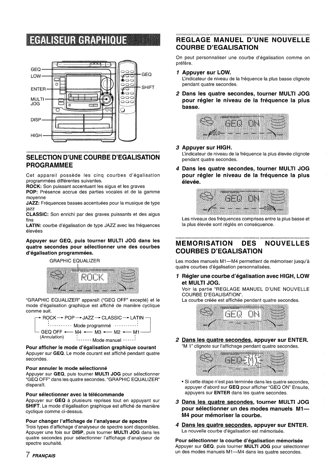 Aiwa NSX-A508 manual Memorisation Des Nouvelles Courbes D’Egalisation, Appuyer sur LOW, Appuyer sur HIGH 