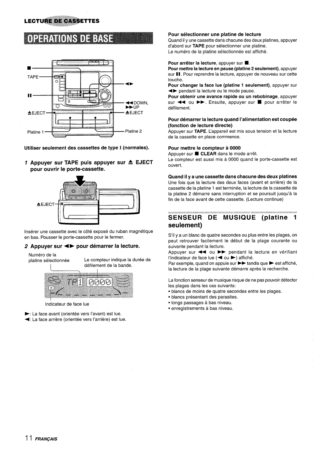 Aiwa NSX-A508 manual “’’c”, Utiliser seulement des cassettes de type I normales, Appuyer sur P pour demarrer la lecture 