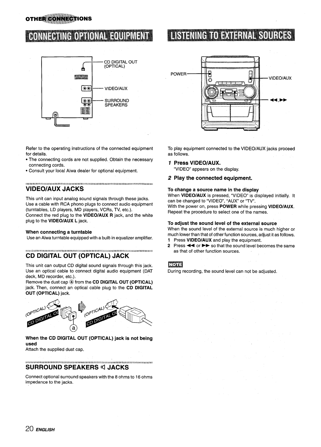 Aiwa NSX-A555 manual Press VIDEO/AUX, Play the connected equipment, When connecting a turntable 